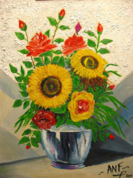 Named contemporary work « ROSES ET TOURNESOLS », Made by ALEXANDRE NICOLASFLAMEL