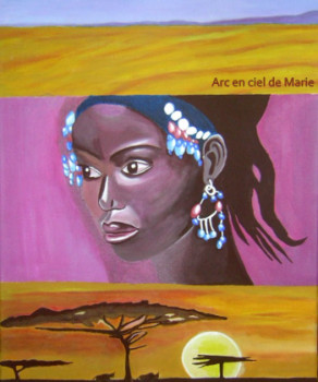 Named contemporary work « triptyque femme africaine », Made by ARCENCIELDEMARIE