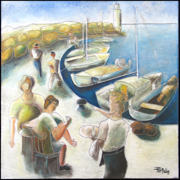 Named contemporary work « pastis sur le port », Made by JANPOL PORTALIS