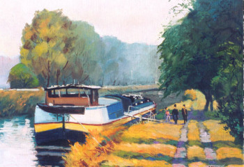 Contemporary work named « Péniche sur le canal du Rhône au Rhin à Graffenstaden », Created by ROBERT SCHOULER