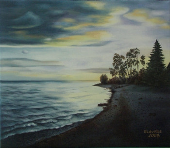 Named contemporary work « Sunset on the lake », Made by OLGA LEVITAS