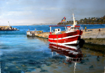 Named contemporary work « Bateu rouge à quai », Made by LORENZO RAPPELLI