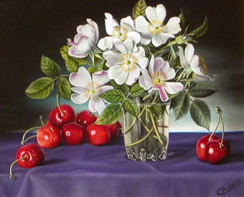 Named contemporary work « Bouquet d'églantines aux cerises », Made by CHRISTIAN LABELLE