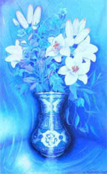 Named contemporary work « Le vase bleu calligraphié 3 », Made by ABERNARDO