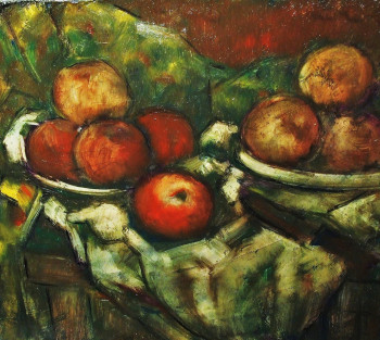 Named contemporary work « "Nature morte, assiette et pommes" », Made by JEAN PIERRE HARIXCALDE