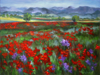 Named contemporary work « CHAMP DE COQUELICOTS », Made by FRANçOISE LEDAMOISEL