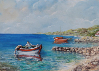 Named contemporary work « barques de pêche à l'ancrage », Made by ART D\'ANTAN