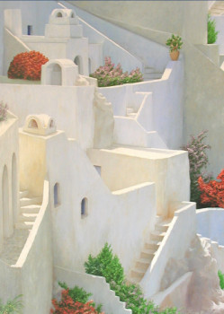 Named contemporary work « Ruelles à Santorin », Made by JOEL RIVIERE