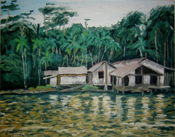 Named contemporary work « Les cases au bord de la rivières, Amazonie », Made by ALFREDO