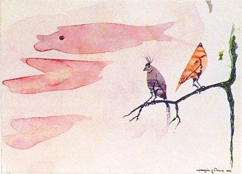 Named contemporary work « deux oiseaux regardant passer une baleine dans le ciel », Made by JEAN-PIERRE TAUZIA