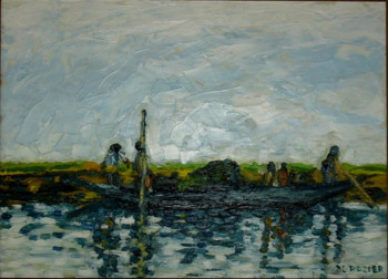 Named contemporary work « La pirogue sur le Niger, Mali », Made by ALFREDO