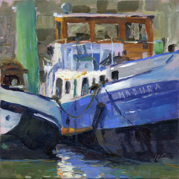 Named contemporary work « Bateaux sur canal St Martin », Made by JILL ROLAND-GOSSELIN