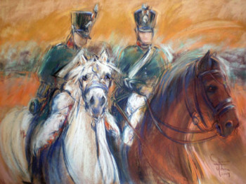 Named contemporary work « Chassseurs  à cheval », Made by MICHèLE FAURE