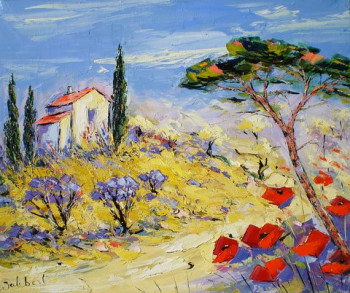 Named contemporary work « Coquelicots sous le pin », Made by FRANCIS JALIBERT