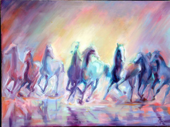 Named contemporary work « Chevaux au lever du soleil », Made by MICHèLE FAURE