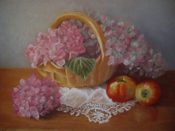 Named contemporary work « Panier d'hortensia », Made by BORDERIEUX