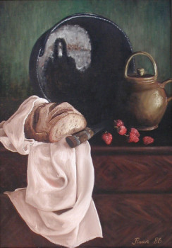 Contemporary work named « Nature morte au pain de campagne », Created by JOEL RIVIERE
