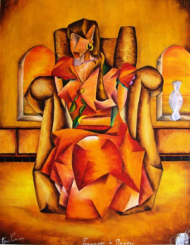 Named contemporary work « Femme assise dans un fauteuil(cubisme semi analytique) », Made by DER KUENSTLER