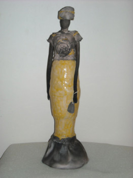 Named contemporary work « Grande dame jaune 1 », Made by CATHERINECS