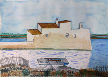 Named contemporary work « Le moulin en bord de mer dans l'Algarve », Made by FERNANDA PAIS