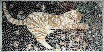 Named contemporary work « Le Chat Tigre virevoltant avec les étoiles », Made by ISABELLE SOURIS LA SOURIS MOSAïQUE