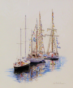 Named contemporary work « Les trois gréements de la Marine Nationale », Made by RENé CHARLES KEROMNES