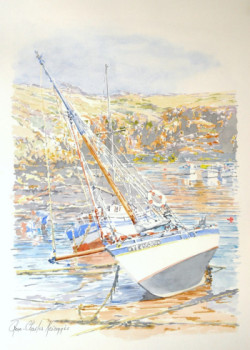 Named contemporary work « Port de La Meule . Ile d'Yeu », Made by RENé CHARLES KEROMNES