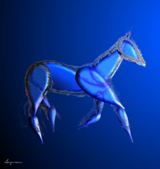 Named contemporary work « Cheval bleu », Made by GILLES LANGOUREAU