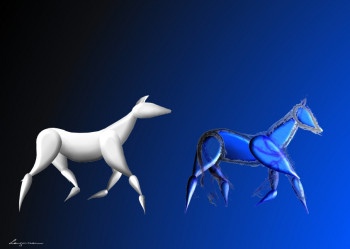 Named contemporary work « Cheval blanc et bleu », Made by GILLES LANGOUREAU