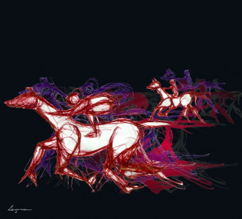 Named contemporary work « Course de chevaux », Made by GILLES LANGOUREAU