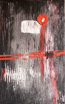 Named contemporary work « point o croix rouge noir », Made by CAROL COMMET SESSACQ