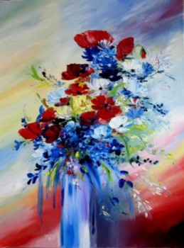Named contemporary work « Coquelicots et marguerites », Made by SYLVIANE PETIT