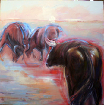 Named contemporary work « Toros en Camargue », Made by MICHèLE FAURE