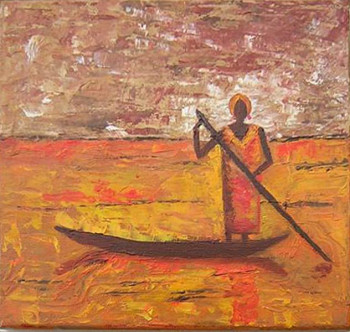 Named contemporary work « Africaine sur le lac », Made by CLAUDINE WINTREBERT