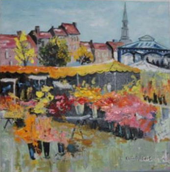 Named contemporary work « Marché aux fleurs », Made by CLAUDINE WINTREBERT