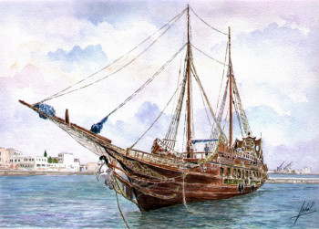 Named contemporary work « Bateau ancien Tunisie », Made by JP-ARTISTE