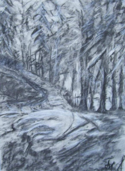 Contemporary work named « Le chemin dans la forêt, hiver en Bohême », Created by NADIA VIGUIER