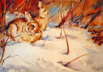 Named contemporary work « Lapins sous la neige », Made by FLORENCE MINOUFLET