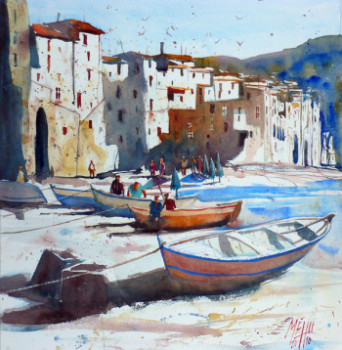 Named contemporary work « Sur la plage de Cefalù », Made by ANDRé MéHU