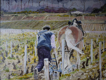 Named contemporary work « Labours dans les vignes », Made by GéRARD DUCHENE