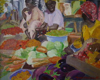 Named contemporary work « Marché à N'Gor », Made by GéRARD DUCHENE