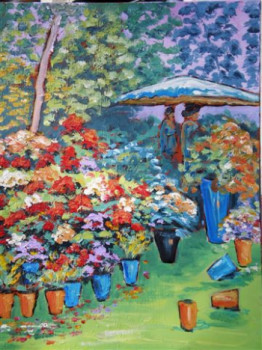 Named contemporary work « marché aux fleurs  », Made by RAYMOND BOURMAULT