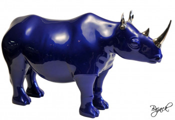 Named contemporary work « Ô my Rhino ! - Deep Blue », Made by BAJACK