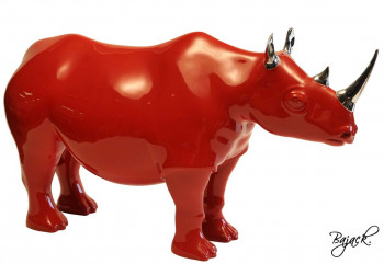 Named contemporary work « Ô my Rhino ! - Red », Made by BAJACK