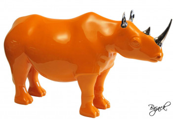 Named contemporary work « Ô my Rhino ! - Orange », Made by BAJACK