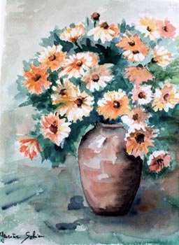 Named contemporary work « Marguerites oranges », Made by GENEVIEVE S.