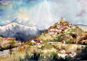 Named contemporary work « "Illonse" (village perché », Made by GENEVIEVE S.