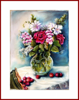 Named contemporary work « Roses et cerises », Made by GENEVIEVE S.