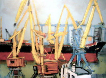 Named contemporary work « Yellow and blue cranes », Made by CHRISTIAN MENARD