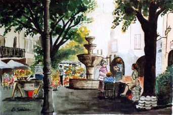 Named contemporary work « marché aux fleurs de Grasse », Made by GENEVIEVE S.